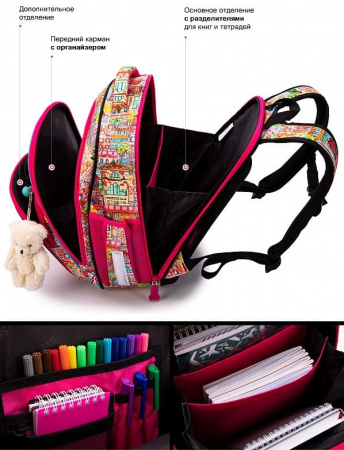 ранец SkyName 7013 с пеналом и мешком и брелоком мишкой