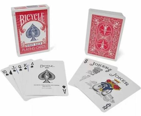Игральные карты Bicycle 54 (Rider back core) (Original USA), красная рубашка