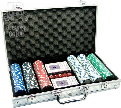 Покерный набор в алюминиевом кейсе 300 фишек с номиналом
