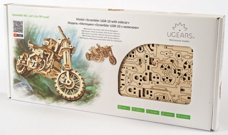 Сборная модель Ugears Мотоцикл Scrambler UGR-10 с коляской