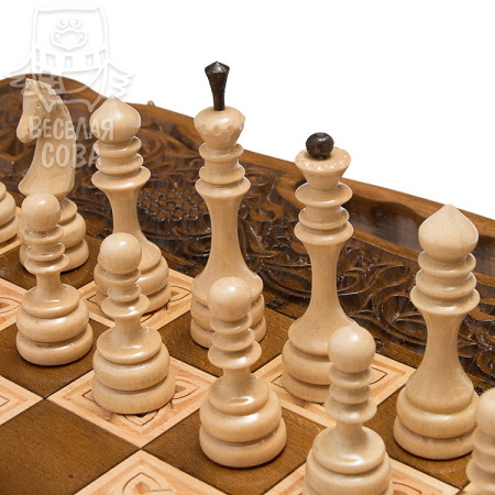 Шахматы + Нарды резные «Вардени» 60 см с ручной Haleyan